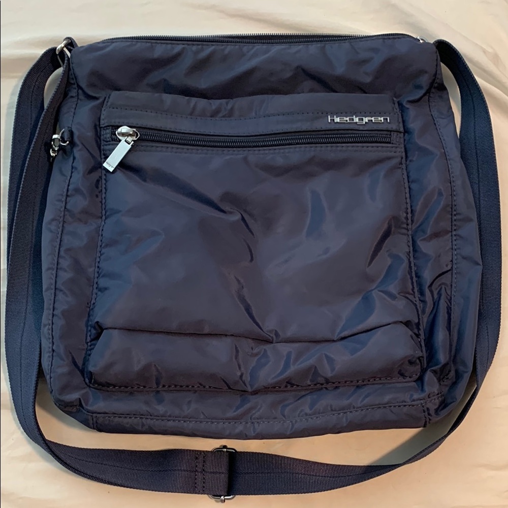 Navy Blue Hedgren Nylon Multi Pocket Cross Body Bag